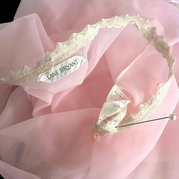 1960s Pink Sheer Chiffon Duster Oversized Midi Bell Sleeve Vintage Curvy Girl XL - Picture 8 of 10